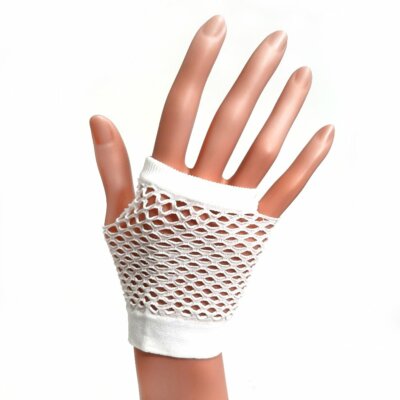 Fingerless Fishnet Gloves White 80s Party Fancy Dress Hen Party Goth 