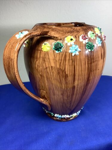 Rare MONTEBELLO Italian Art Pottery Majolica Pitcher Applied Flowers Millefiori - 第 5/12 張圖片