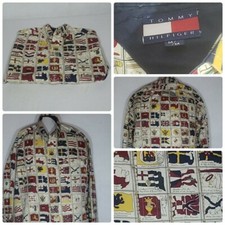 Vintage Tommy Hilfiger Button Down All Over Flags Long Sleeve Shirt Medium Crest