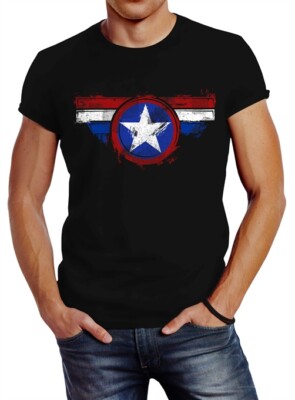 Herren T-Shirt Amerika Flagge Stern Roger Captain Slim Fit Neverless 