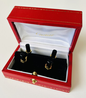 Vintage Cartier 18 K Yellow Gold & Black Onyx Bar Cuff links | eBay