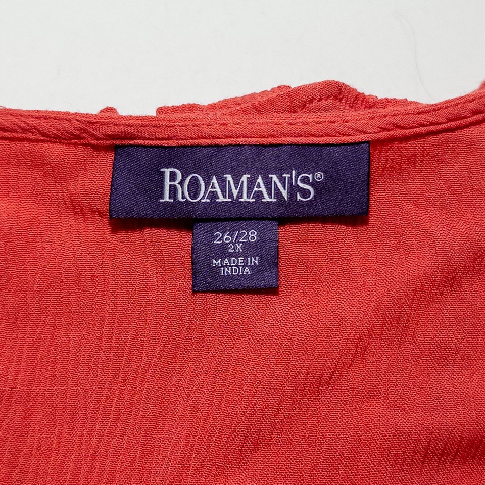 Roaman's Dress Womens 2X Pink Coral Crinkle Rayon Round Neck Gored Hem