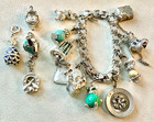 Dog Cat Bunny Birdcage 14 Items Monet Silver Double Link Heart Charm Bracelet