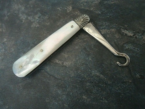 Button Hook Sewing Sterling Silver & Mother Of Pearl Vintage hm 1924 London - Picture 5 of 6