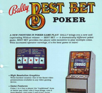 Best Bet Video Arcade Game Flyer Original Promo Artwork Retro Vintage Poker
