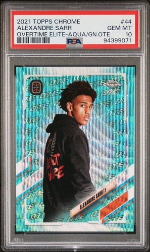 2021 TOPPS CHROME OVERTIME ELITE 44 ALEXANDRE SARR RC AQUA/GREEN OTE /199 PSA 10 - Picture 5 of 10