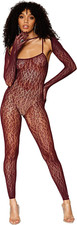 Dreamgirl BodyStocking a rete leopardato set di spalle abbinate, taglia unica bordeaux
