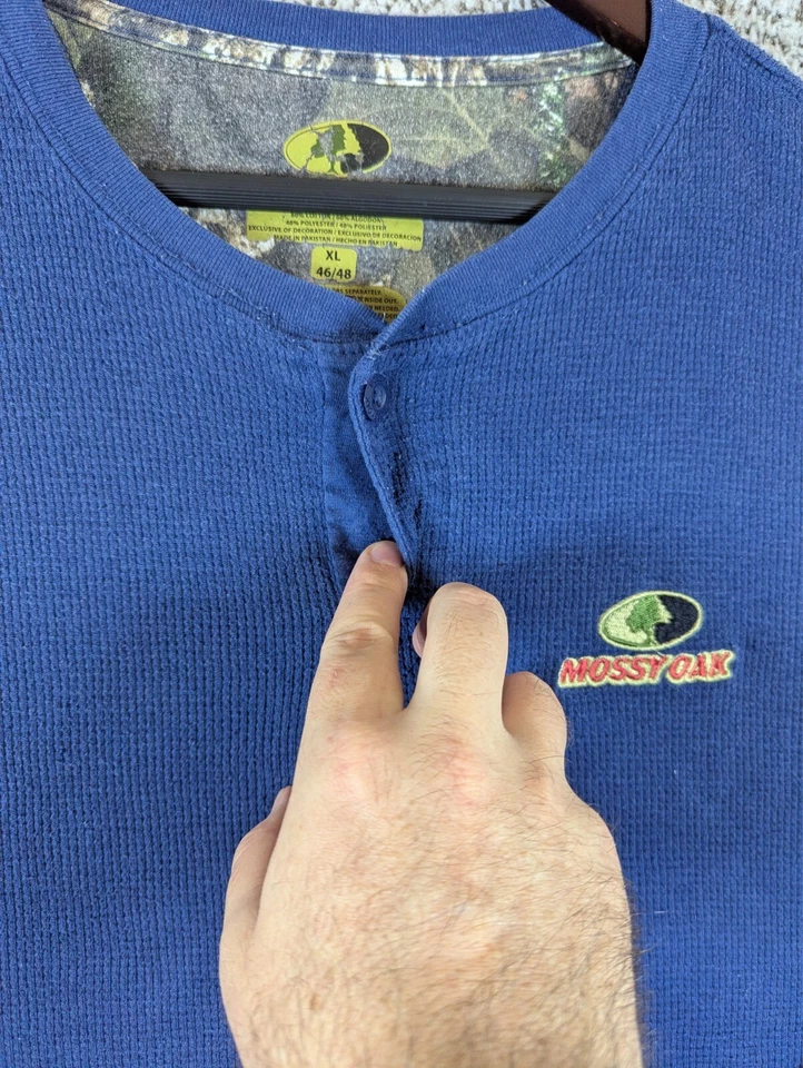 Camisa Henley Tejida Gofre Manga Larga Roble Mossy Hombres XL Azul Capa Base Leer Desc. Foto 4 de 4