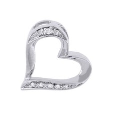 Diamond Heart Pendant 10K White Gold Round Cut Charm Necklace 0.05 CT.