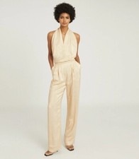 REISS Jody Metallic Backless Jumpsuit In Gold WOMENS SIZE 10 NEW