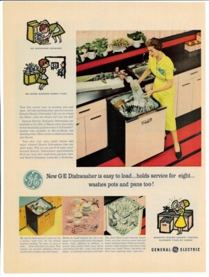 1956 General Electric Dishwasher Ad 1950s Mid-Century Modern