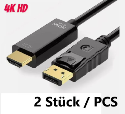 2 x Display Port DP auf HDMI Adapter Kabel 1.2 HDMI 1.4 Full HD 3D 4K  1,8 m