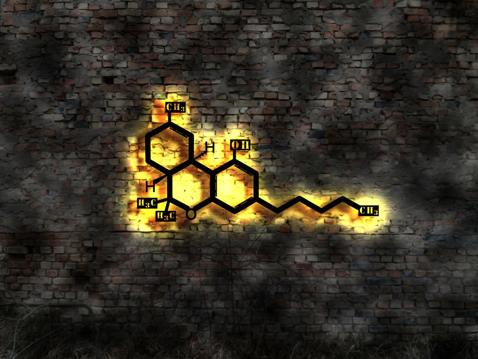 MMV 3D Holz Chemie Bild Deko THC Molekül Canabis Hanf Kiffer Kette Neon Sign