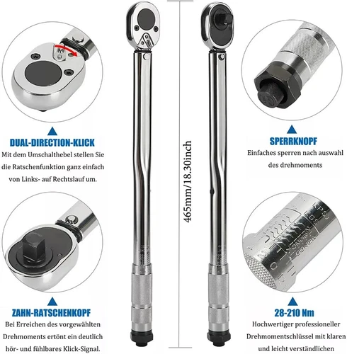 3/8" Ratchet Torque Wrench Calibrated Tool Sq Drive 19 - 110 Nm with Robust Case - Picture 7 of 9