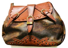 VINTAGE GREEN HILLS WOMEN'S LEATHER/MONOGRAM CANVAS"VILLAGE COBBER" SHOULDER BAG