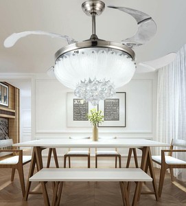 42 Silver Invisible Ceiling Fan Light Crystal Led 3 Color Change