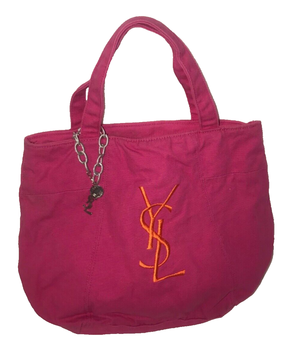 Borsa profumo Yves Saint Laurent rosa arancione logo YSL bracciale catena argento
