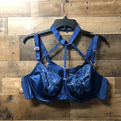 New FOX & ROYAL Hollie Underwire Demi Bra Size 46C/D Blue, Strappy