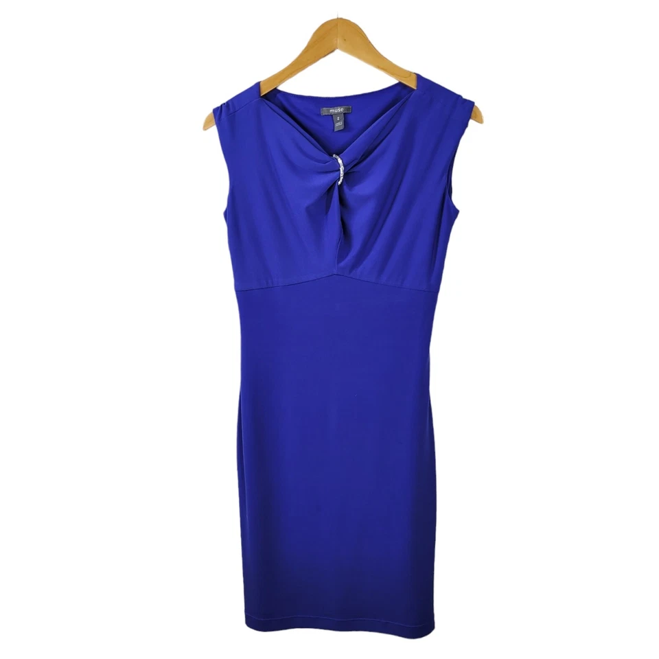 Muse Dress size 2 Stretch Sheath blue party Ruched top cocktail knee length  - Image 2 of 4