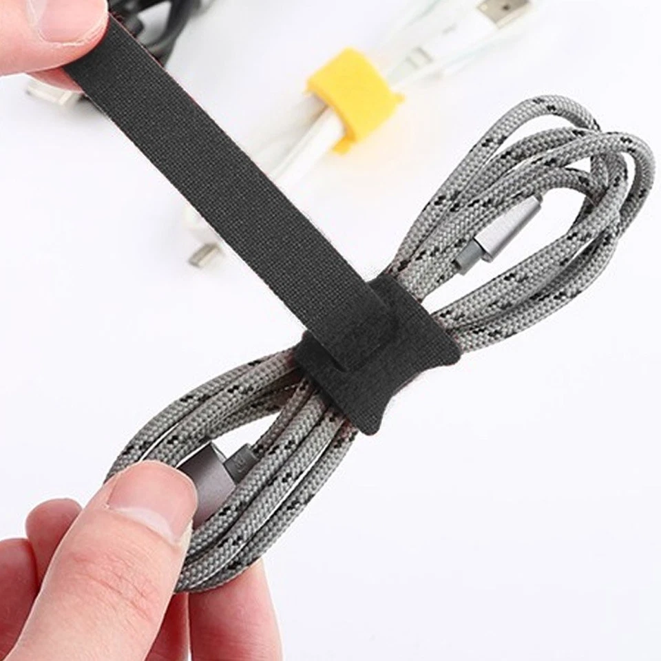 50 Pcs Cable Straps Black Wire Cord Hook Loop Ties Reusable Fastening Organizer - Image 2 of 4