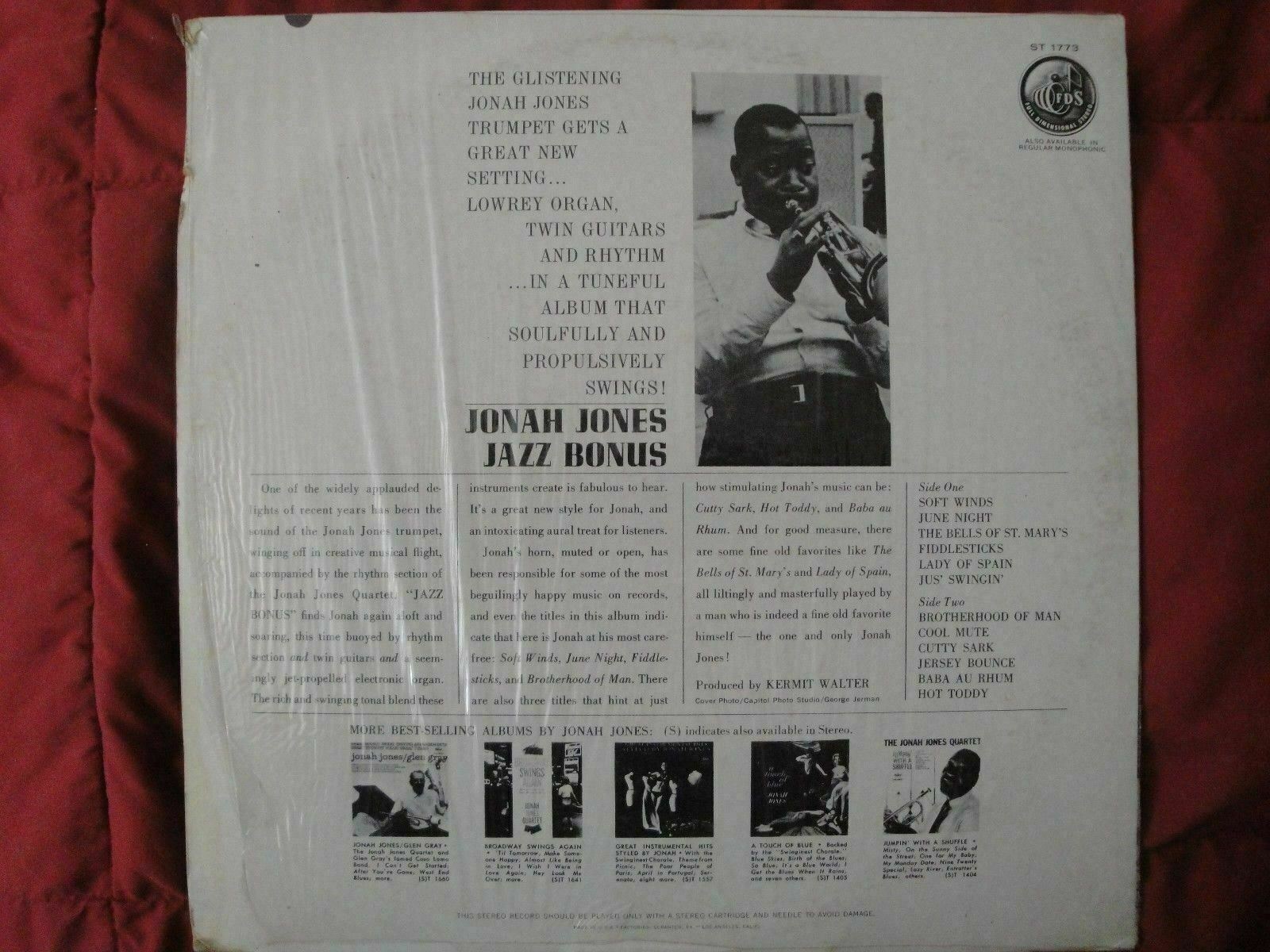 JONAH JONES "JAZZ BONUS" VINYL LP ORIGINAL 1962 CAPITOL RECORDS ST1773