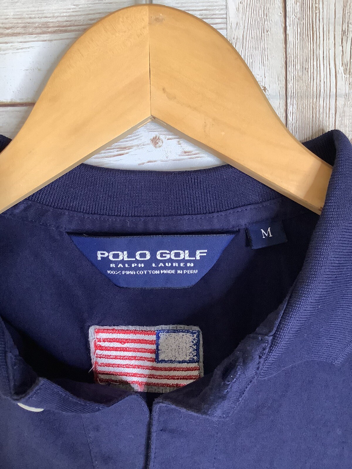 Polo Ralph Lauren Polo Golf Shirt big pony short sleeve navy blue flag
