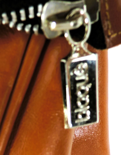 Borsa a tracolla pieghevole BLAQUE in pelle marrone cognac doppio manico zip VTGE - Foto 14 di 19
