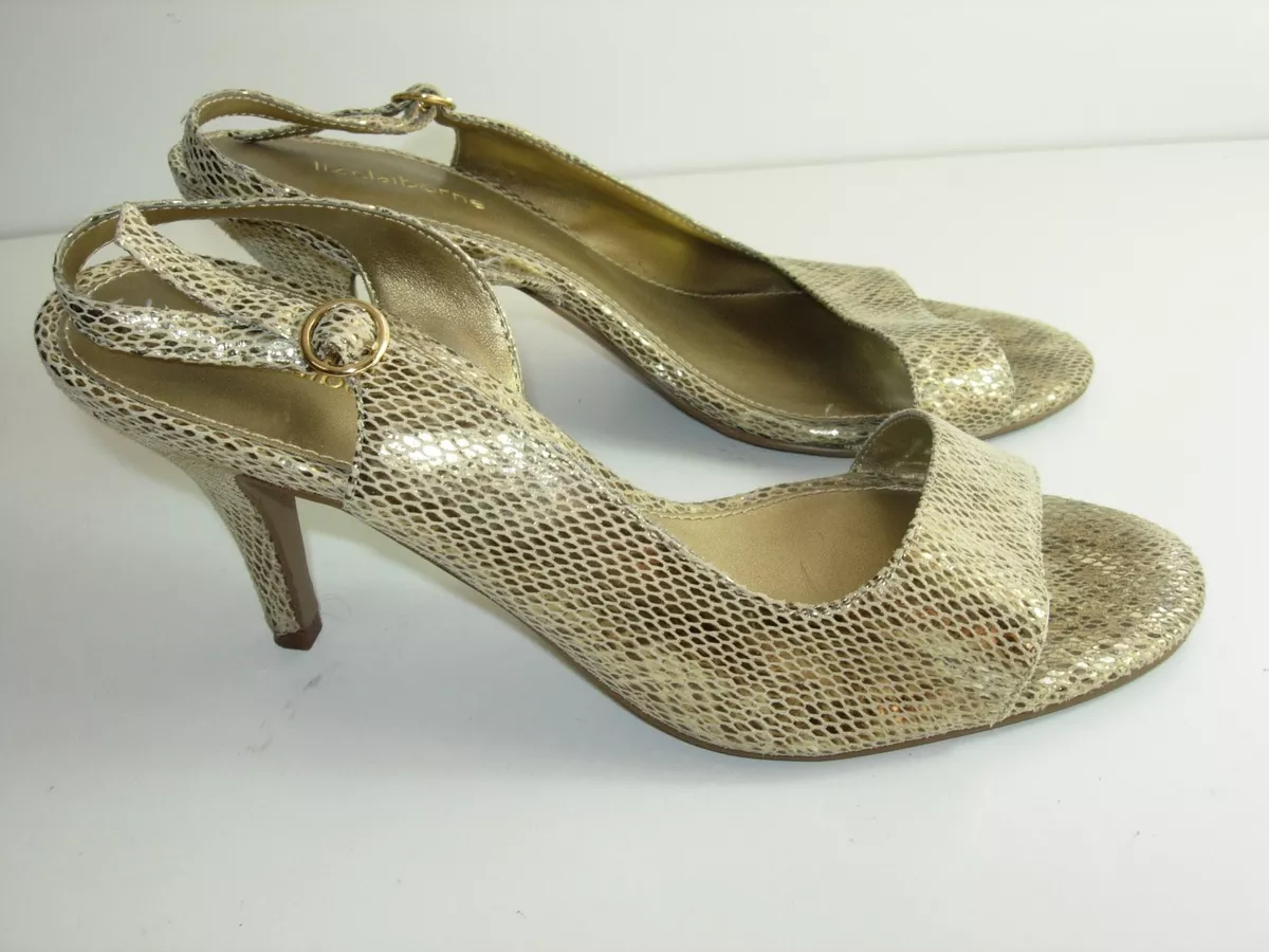 WOMENS GOLD BRONZE LEATHER SLINGBACK SANDALS CAREER HIGH HEELS SHOES SIZE 7.5 M