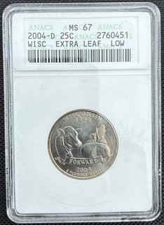 2004 D State Quarter ANACS MS 67 Wisconsin Extra Leaf Low