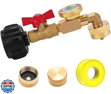 Propane Refill Adapter for 1 lb. Tanks Kit with Valve and Gauge 20lb to 1lb C