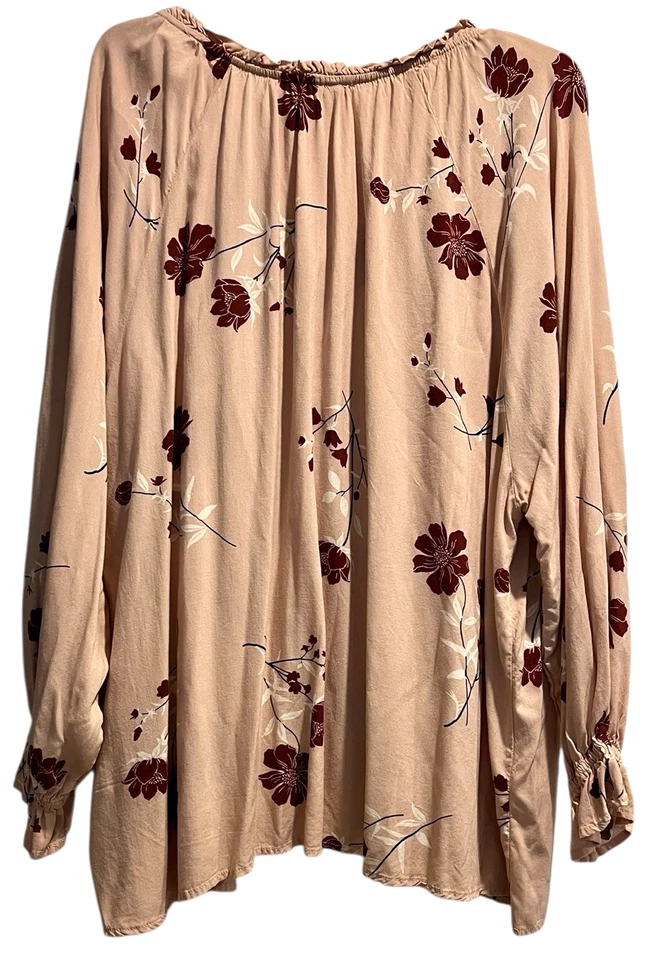 C&C California Top Plus Size 3X Long Sleeve V Neck Pink Floral Boho New NWOT - Image 2 of 4