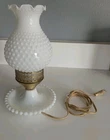 VTG Milk Glass Hobnail Night Stand Hurricane Electric  Lamp Works