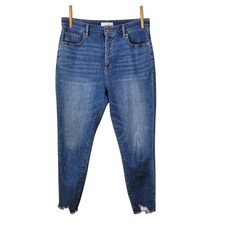 LOFT Curvy High Waist Skinny Ankle Jeans Size 10 30 Blue Distressed Raw Hem