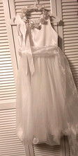 BRIDAL FLOWER GIRL/Junior bridesmaid white LONG DRESS SZ 14 w/ halo headband
