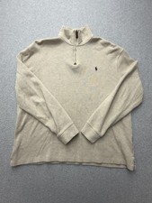 Polo Ralph Lauren Sweater Mens Large Beige 1/4 Zip Mock Neck Knit Pullover