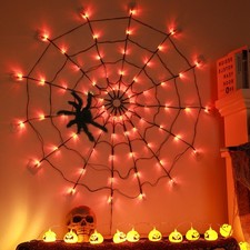 3.28FT Spider Web Light With Hairy Spider 70LED Battery Powered Remote Control