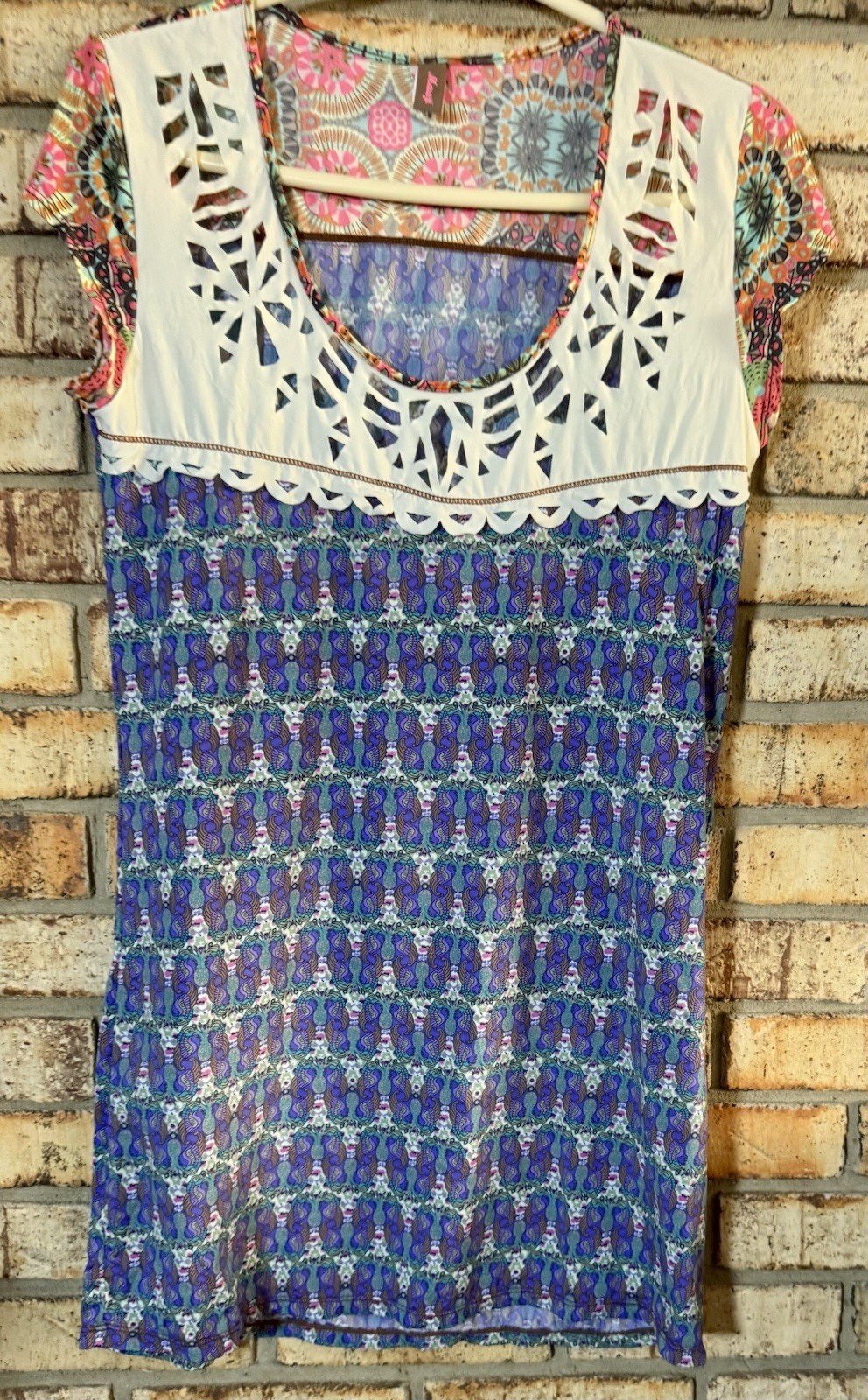 Maaji Multicolor Geometric Cut-Out Short Sleeve Beach Cover Up Dress M 18” PTP