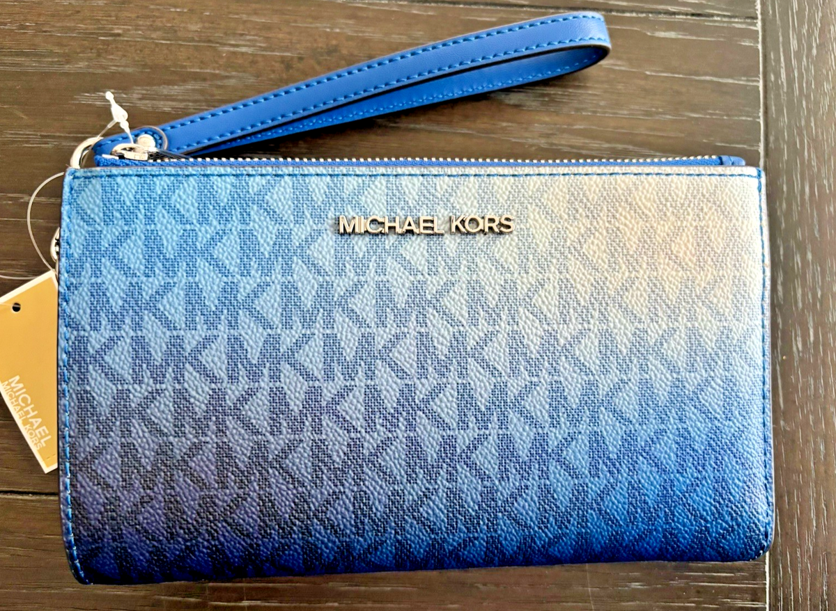 マイケルコース iPhoneX ブルー Michael Kors MK Jet Set Travel Double Zip Phone Wristlet Wallet