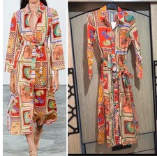 ZARA NEW WOMAN multicoloured BELTED PRINTED MIDI SHIRT DRESS Size XL