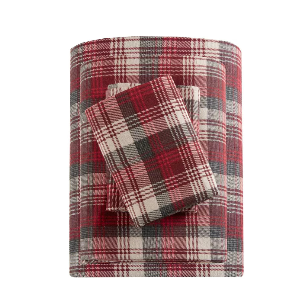 Комплект постельного белья из хлопчатобумажной фланели Woolrich Twin в красную клетку