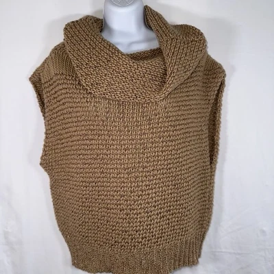 Allude Wool Cashmere Knitted Sleeveless Oversized Sweater Camel Beige Size M