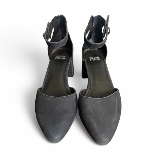 Eileen Fisher donna Goldie scamosciato tacco a blocco cinturino alla caviglia cerniera posteriore taglia 6 - Foto 2 di 6