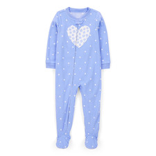 Carter's Blue Heart Fleece Polka Dot Zip Up Footie Pajama Long Sleeve Girls 5T