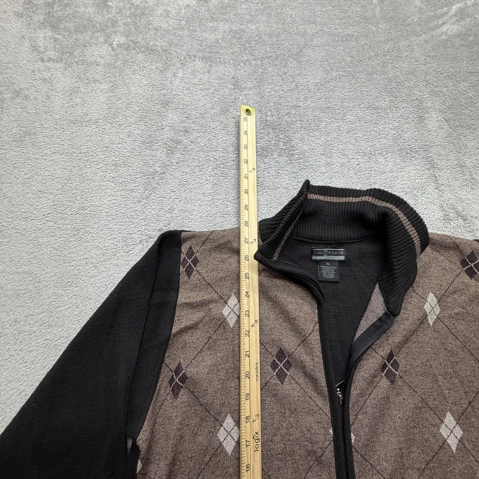 Suéter Chereskin Para Hombres XL Marrón Negro Argyle Cremallera Completa Cuello Simulado Tejido Cárdigan Foto 4 de 4