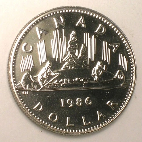 1986 Canada Canadian One 1 Dollar Queen Elizabeth II Voyageurs Coin Prooflike