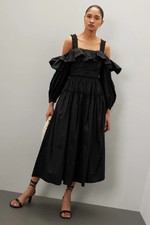 ULLA JOHNSON Caprice Cold-Shoulder Ruffled Puff Sleeves Midi Dress, 6, Rt. $520