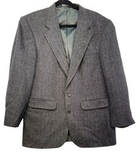 Lands End Mens Preppy Lambswool Blazer Long 42 Herringbone Pattern Made In USA