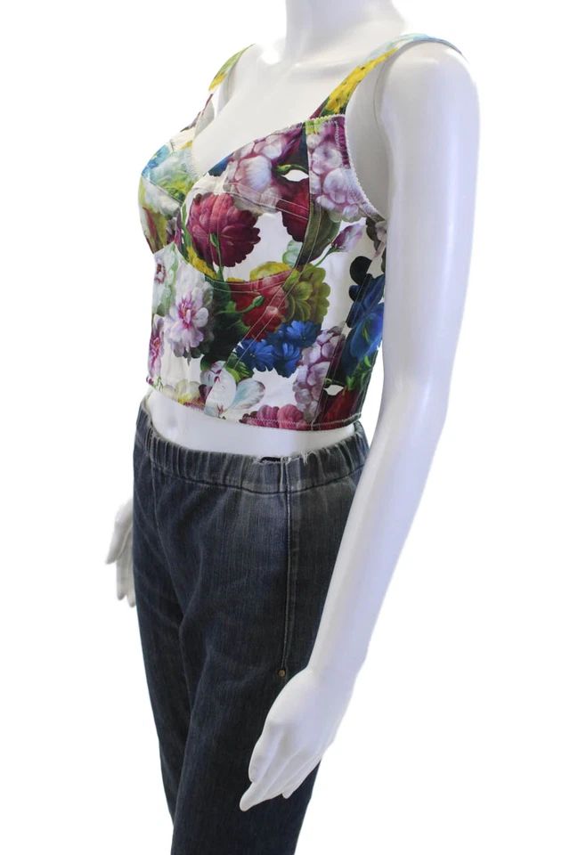 Regata Dolce & Gabbana Feminina Cropped Floral Multicolorida Sem Mangas Zíper Tamanho P - Imagem 2 de 4