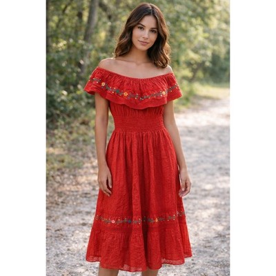 red off the shoulder mexican dress Off Shoulder Tri-Color VIVA MEXICO Dress
