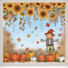 Fall Window Clings for Glass Windows, 9 Sheet Sunflower Autumn Window Cling